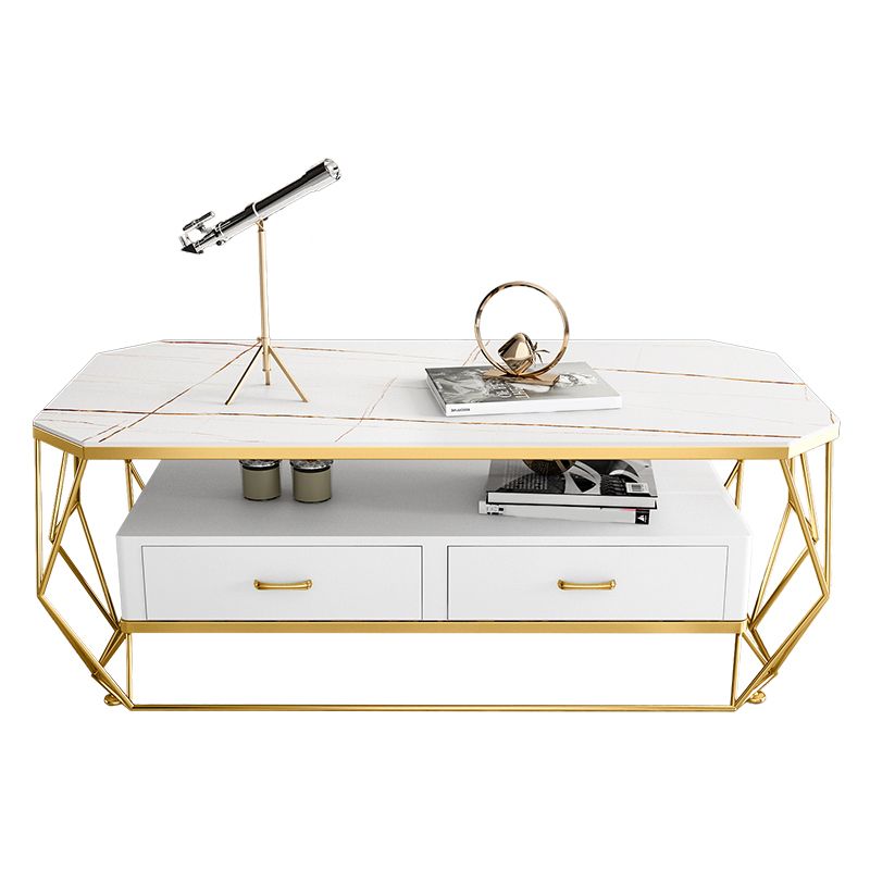 Glam Golden Frame Coffee Table with Storage Drawers Cocktail Table Clearhalo 'Coffee & Accent Tables' 'Coffee Tables' 'coffee_tables' 'furn' 'furn_coffee_tables' 'Furniture' 'Living Room Furniture' 1200x1200_55f83295-cfb2-44ac-bbc9-793f7bad837b