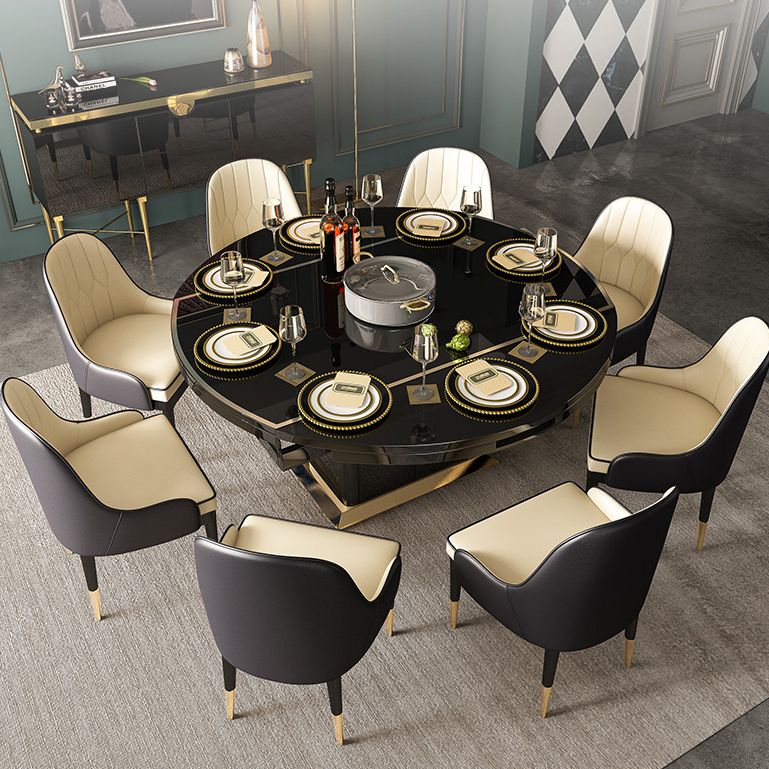 Modern Collapsible Glass Desktop Dining Table with Lockers for Dining Room Clearhalo 'Dining Tables & Seating' 'Dining Tables' 'dining_table' 'furn' 'furn_dining_table' 'Furniture' 'Kitchen & Dining Furniture' 1200x1200_55f8bff6-b45a-426c-956f-9618c7420c11