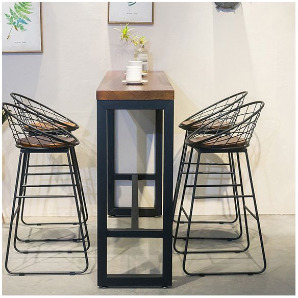 Brown Modern Style Bar Table Solid Wood and Iron with Footrest Coffee Shop Table Clearhalo 'Bar Furniture' 'Bar Tables' 'bar_tables' 'furn' 'furn_bar_tables' 'Furniture' 'furniture_bar_tables' 'Kitchen & Dining Furniture' 1200x1200_55f9014b-3eb4-41d9-8533-d95f460db373