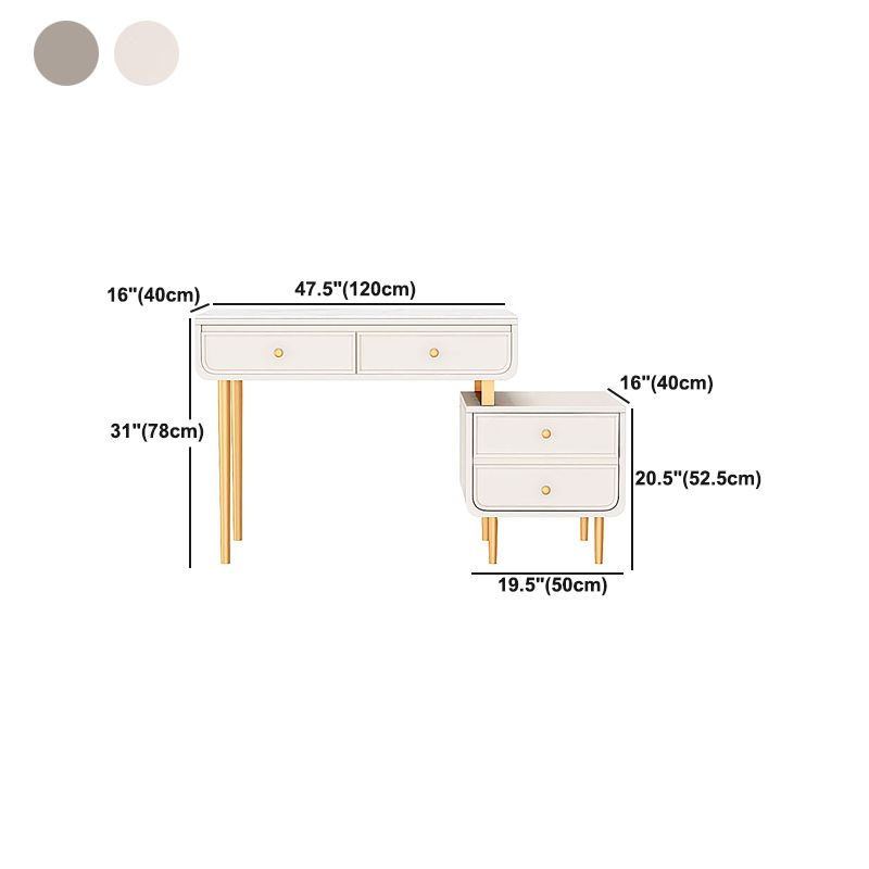Tocador de maquillaje de dormitorio en tope de top de piedra blanca/gris