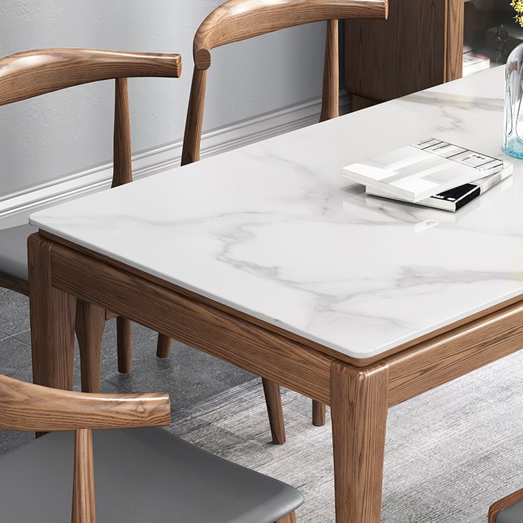 Rectangle Mid-Century Modern Dining Table White Sintered Stone Table with 4 Solid Wood Legs Clearhalo ' dining_table' 'Dining Tables & Seating' 'Dining Tables' 'furn' 'furn_dining_table' 'Furniture' 'furniture_dining_table' 'Kitchen & Dining Furniture' 'kitchen&dining_furn' 'kitchen' 'kitchen_dining_table' 1200x1200_55fd917d-4307-4d6f-b1cc-d739c99aa841