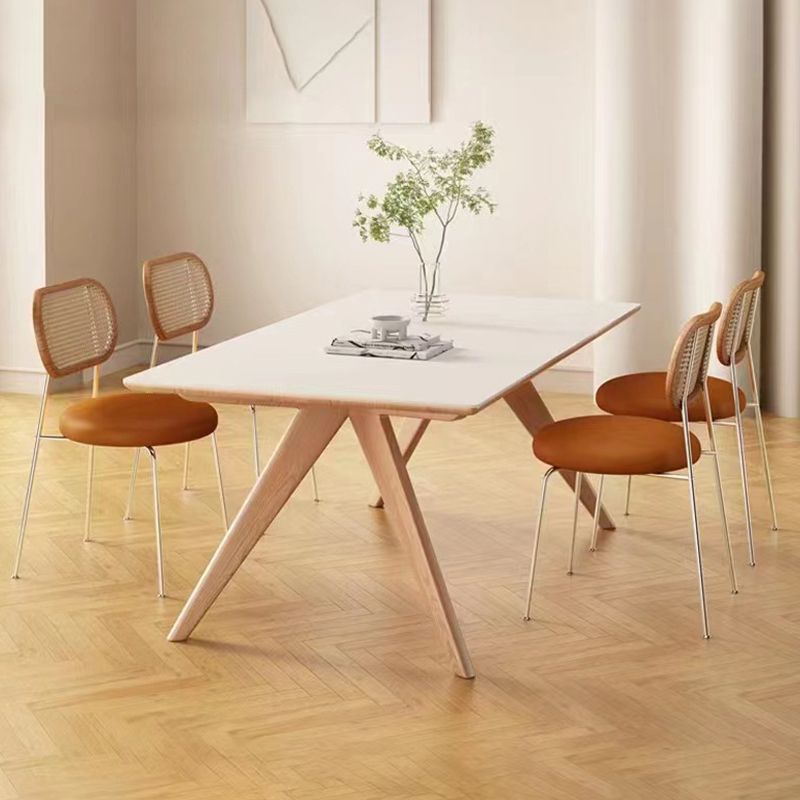 Modern Style Rectangle Table Sintered Stone Dining Table with Wood Legs Clearhalo 'Dining Tables & Seating' 'Dining Tables' 'dining_table' 'furn' 'furn_dining_table' 'Furniture' 'Kitchen & Dining Furniture' 1200x1200_55fdf4fa-9c7b-490c-b927-43f7d34dce80