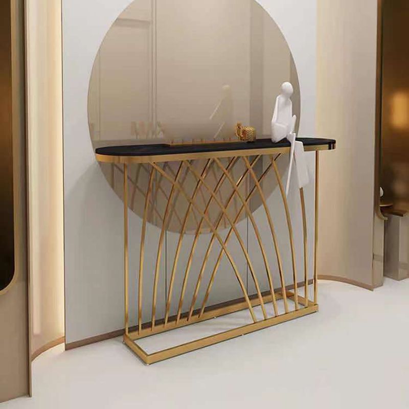 Tabella della console ovale in bianco/nero, tavolo da accento per console a astratto