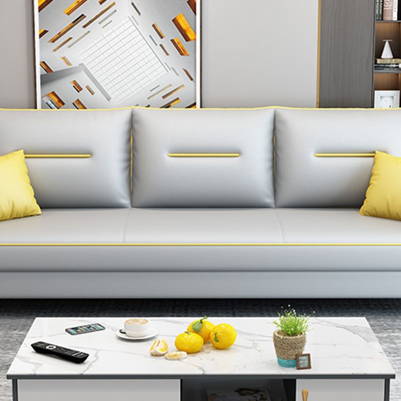 Nordic Leather Sofa with Bolster Pillows Single Cushion Seat Square Arm for Living Room Clearhalo 'furn' 'furn_sofas' 'Furniture' 'furniture_sofas' 'kitchen' 'kitchen_sofas' 'Living Room Furniture' 'Sofa' 'sofas' 1200x1200_55ffeeb9-f07c-4b53-b2df-acc2c21ca46f