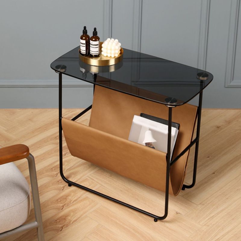 Tabella superiore in vetro rettangolare 26.38 "W x 14.96" D x 23.23 "TABELLO DI FINE H con scaffale