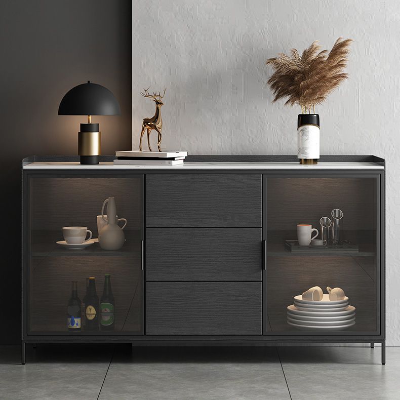 Porte di vetro in vetro in stile glam con armadi e cassetti