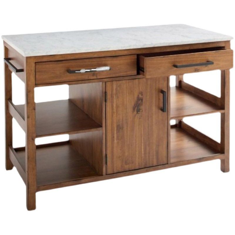 Modern Kitchen Island Table with Towel Rack Pine Wood Prep Table