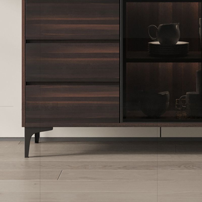 Credenza de comedor de parador de buffet de madera sólida contemporánea con luces LED