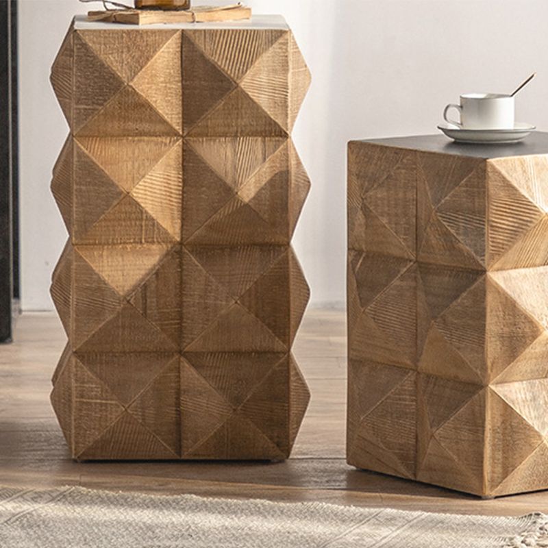 Rustic Solid Wood End Table Drum Square Shape Accent Side Table