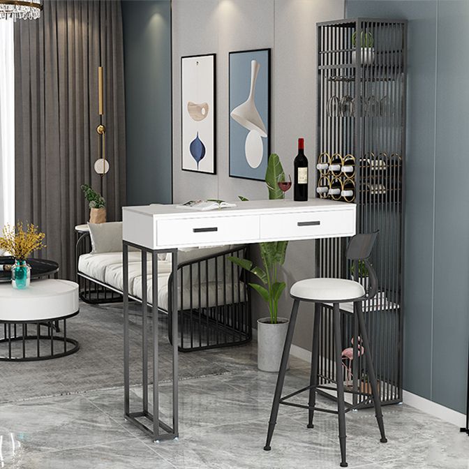 2-Drawer Modern Steel Bar Dining Table White Stone Top Indoor Bistro Table with Wine Rack Clearhalo 'Bar Furniture' 'Bar Tables' 'bar_tables' 'furn' 'furn_bar_tables' 'Furniture' 'furniture_bar_tables' 'Kitchen & Dining Furniture' 1200x1200_560bc0e4-65e6-4b62-ad43-682cba90b46b