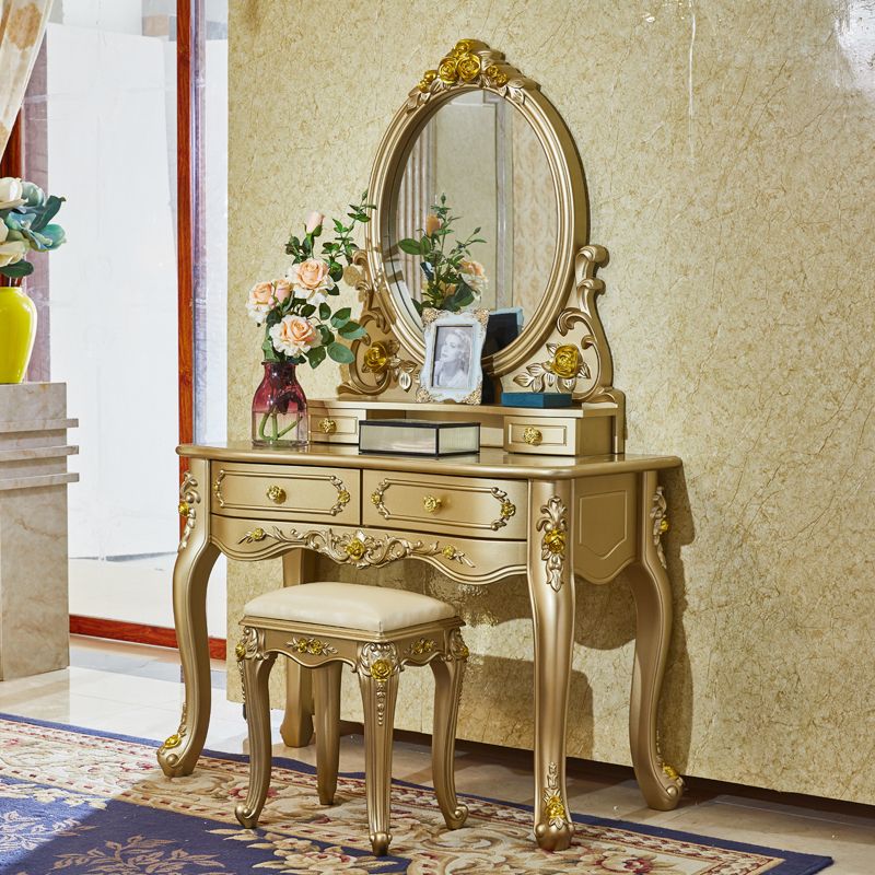 Victorian Wooden Vanity Dressing Table Gold 2-Drawer Make-up Vanity Clearhalo 'Bedroom Furniture' 'furn' 'furn_makeup_vanities' 'Furniture' 'Makeup Vanities' 'makeup_vanities' 1200x1200_560f9221-d310-463f-9a36-d3bc5a1fc11d