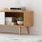 Moderne tv-standaard met 4 poten, massief houten tv-standaardconsole met verschuifbare opbergruimte