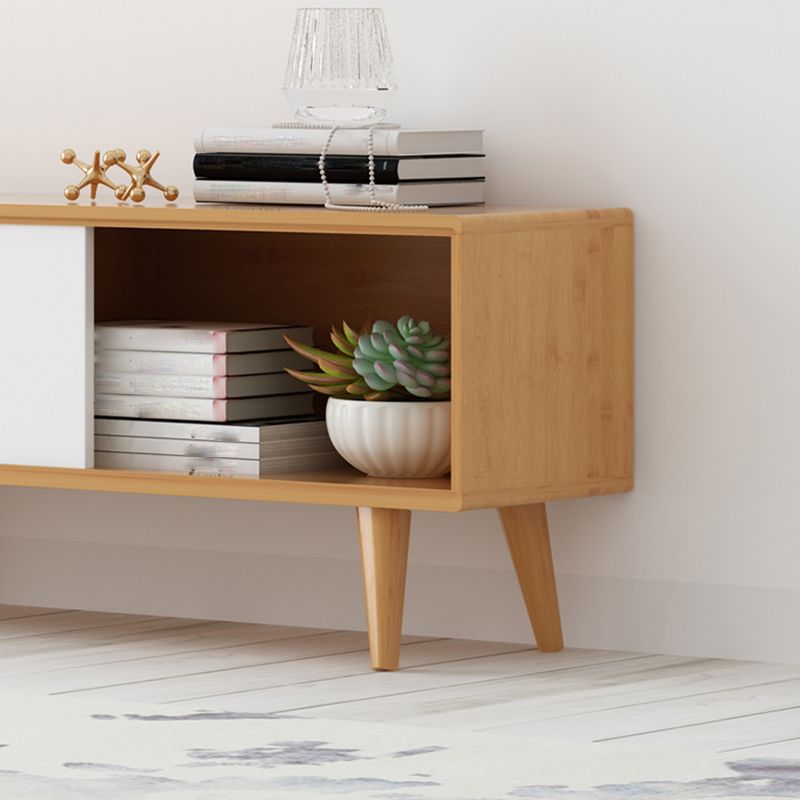 Moderne tv-standaard met 4 poten, massief houten tv-standaardconsole met verschuifbare opbergruimte