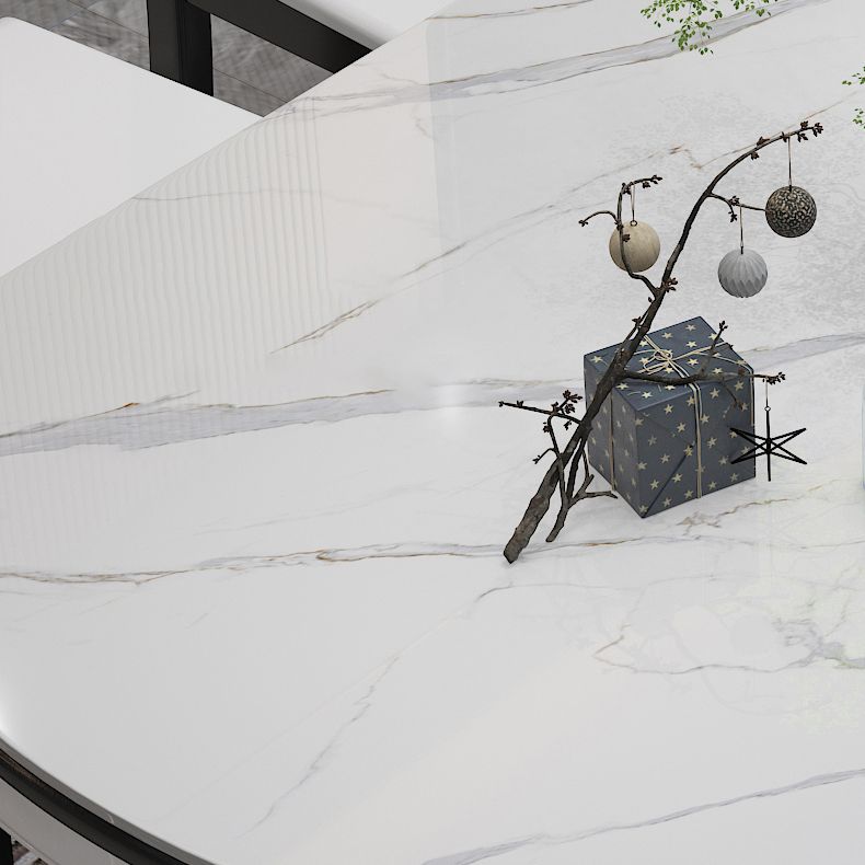 7 pezzi Set da pranzo con tavolo in pietra e sedie in legno bianco