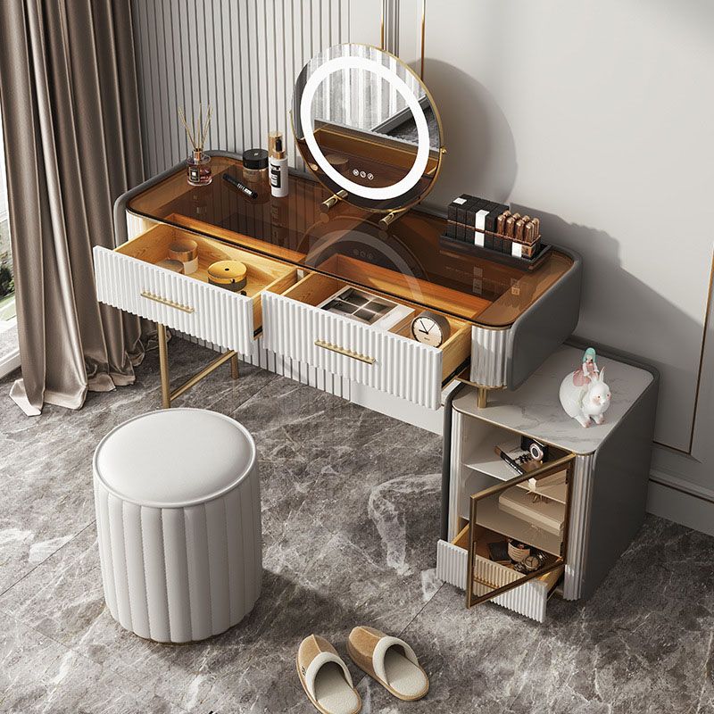 Glam Wooden Makeup Vanity Desk Glass Top Vanity Dressing Table Set Clearhalo 'Bedroom Furniture' 'furn' 'furn_makeup_vanities' 'Furniture' 'Makeup Vanities' 'makeup_vanities' 1200x1200_561c422d-93b9-40f0-bd8f-703f90120294