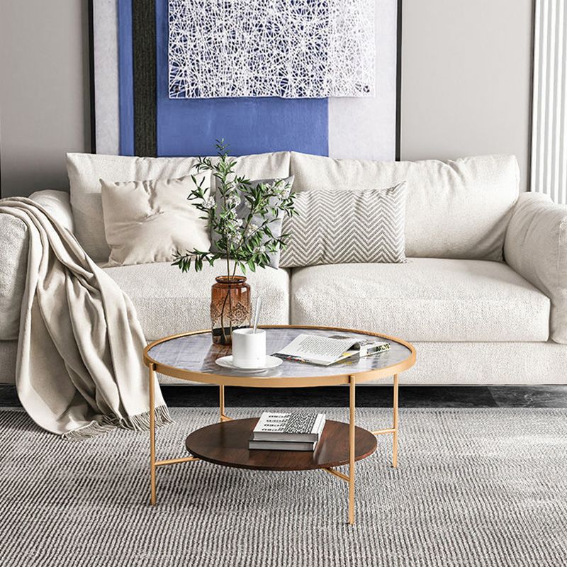 17.7" Tall Modern Cross Leg Glass Round Coffee Table with Shelf Clearhalo 'Coffee & Accent Tables' 'Coffee Tables' 'coffee_tables' 'furn' 'furn_coffee_tables' 'Furniture' 'furniture_coffee_tables' 'Living Room Furniture' 1200x1200_561d20de-dc38-4cb6-971d-b23c2fa6b1b7