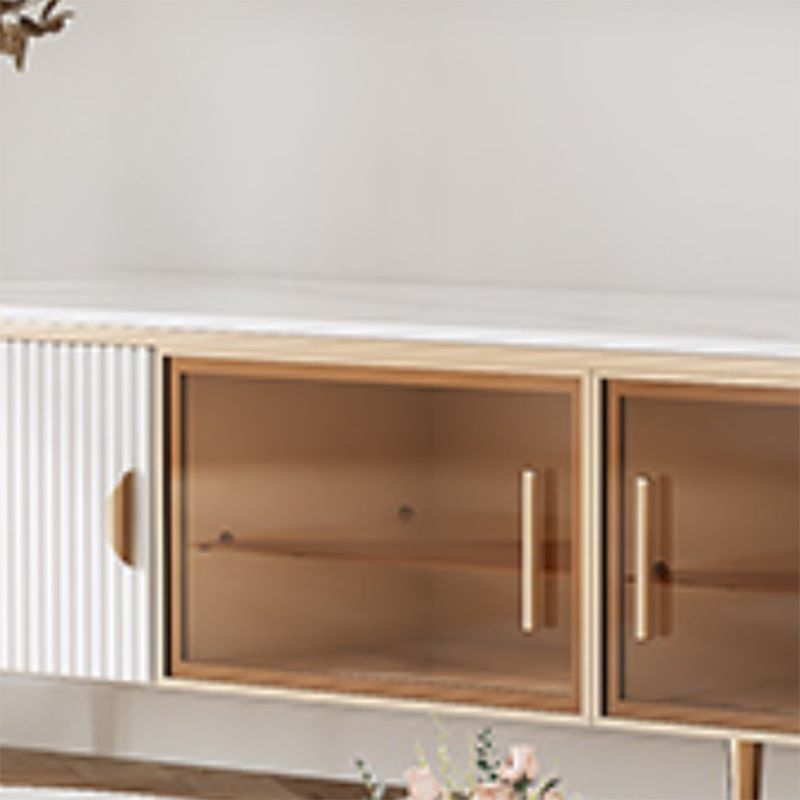 Console glam oval white tv stand con ripiani per soggiorno