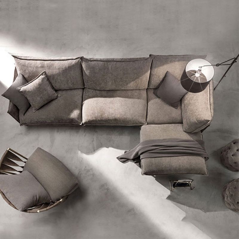 リネンスクエアアームソファ＆チャイズリバーシブルモダンクッションルースバックソファ