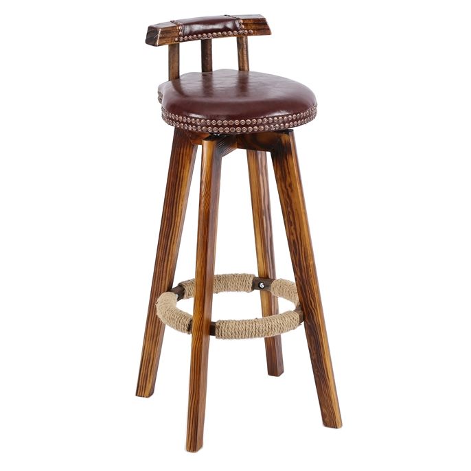 Sgabello da bancone senza braccioli con schienale tradizionale Sgabello da bar per uso domestico in legno con cuscino in pelle