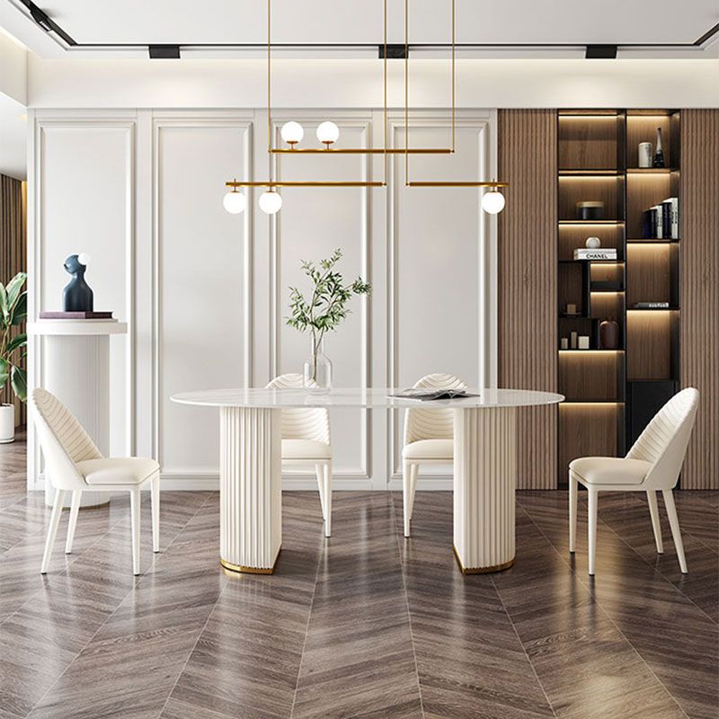 Traditional Luxury Dining Table White Stone Oval Dining Table for Home Clearhalo 'Dining Tables & Seating' 'Dining Tables' 'dining_table' 'furn' 'furn_dining_table' 'Furniture' 'Kitchen & Dining Furniture' 1200x1200_56271c7f-f7e3-4338-9c16-e5e3235034eb