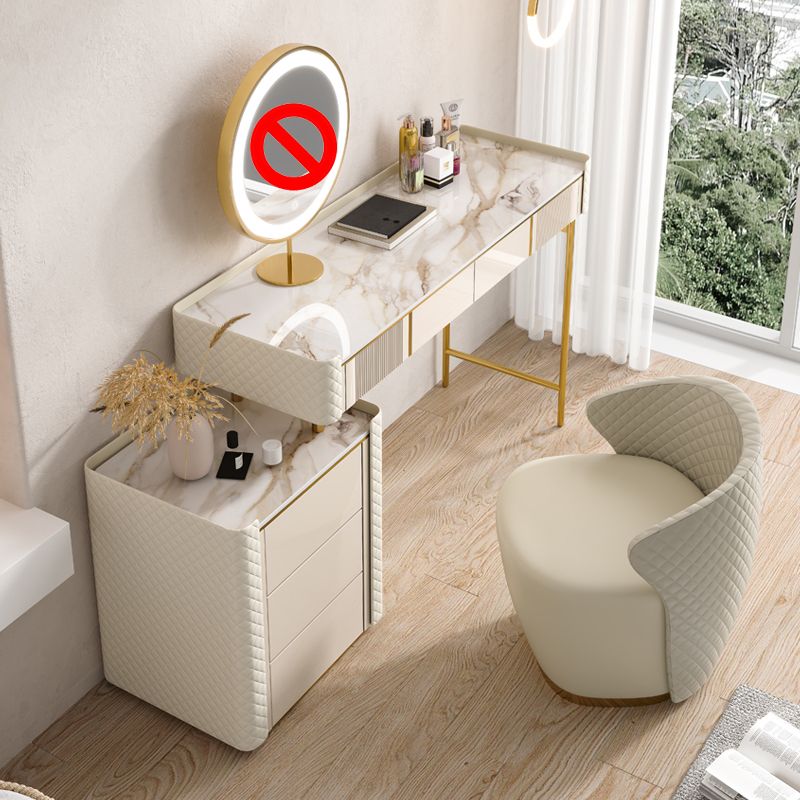 Beige Vanity Dressing Table Set Stool & Storage Drawers Vanity