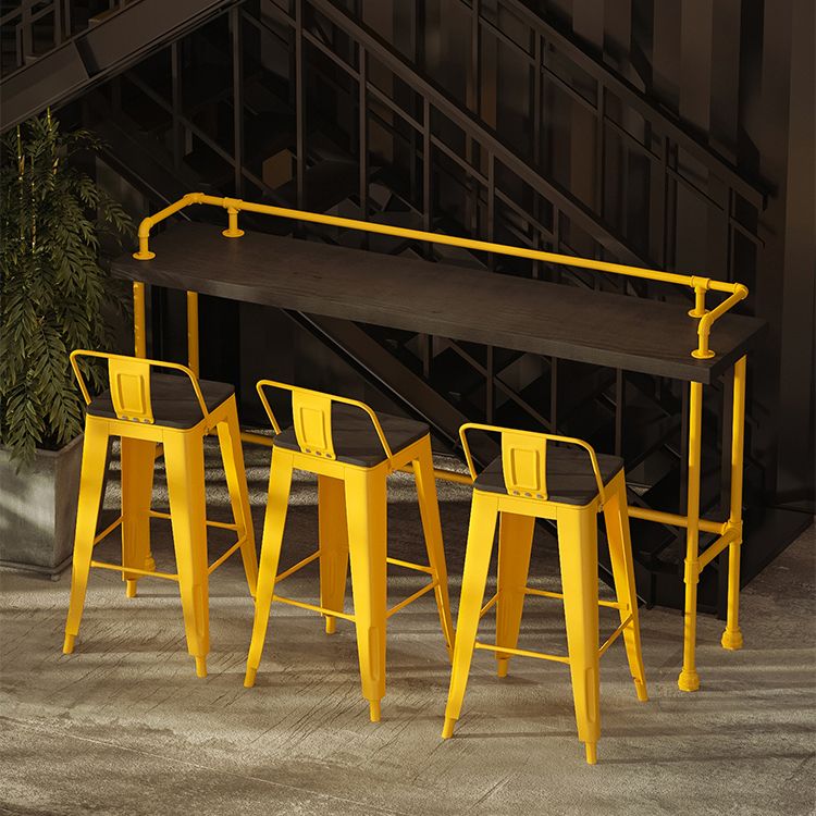 Industrial Wood Pub Table with Rectangle Table Top Yellow Trestle Table - 42" H Clearhalo 'Bar Furniture' 'Bar Tables' 'bar_tables' 'furn' 'furn_bar_tables' 'Furniture' 'furniture_bar_tables' 'Kitchen & Dining Furniture' 1200x1200_56324848-4edd-40f0-8a38-187d5272debf