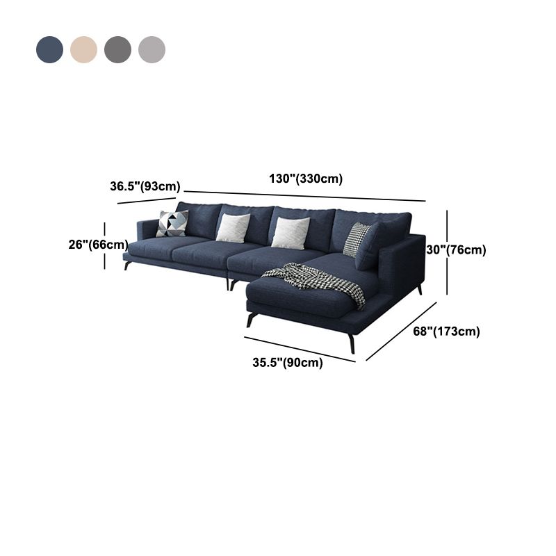 Square 4-Seater Sectional with Pillows Back in Linen Blend L-shape Sectional Clearhalo 'furn' 'furn_sectionals' 'Furniture' 'Living Room Furniture' 'Sectionals' 1200x1200_56378d33-dad0-432a-a08e-f62202ddce45