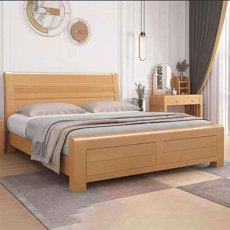 Cama de trineo de madera natural escandinavo con cabecera rectangular
