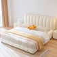 Contemporary White Wood Standard Bed, Upholstered Rectangular Headboard Bed