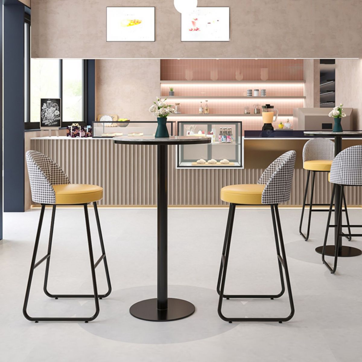 Juego de mesa de bar redonda moderna, mesa de bar con tapa de piedra de 1/3 piezas y taburetes de cuero