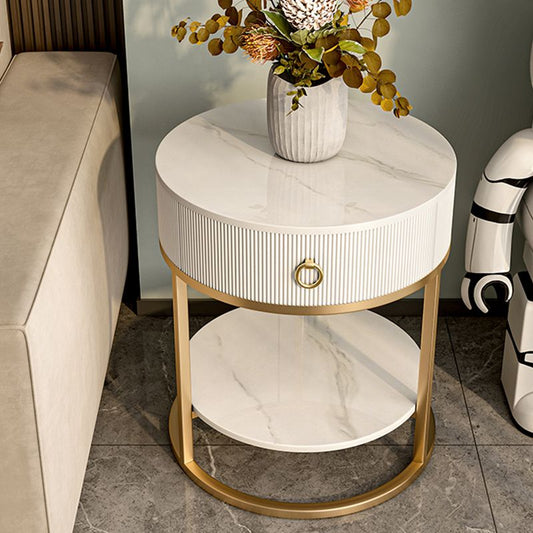 Round Slate Top End Table 22.83" Tall Iron Frame Side Table with Storage Clearhalo 'Coffee & Accent Tables' 'End & Side Tables' 'end_side_tables' 'furn' 'furn_end_side_tables' 'Furniture' 'Living Room Furniture' 1200x1200_563b9a1f-c53e-421e-bde0-1340465ed680