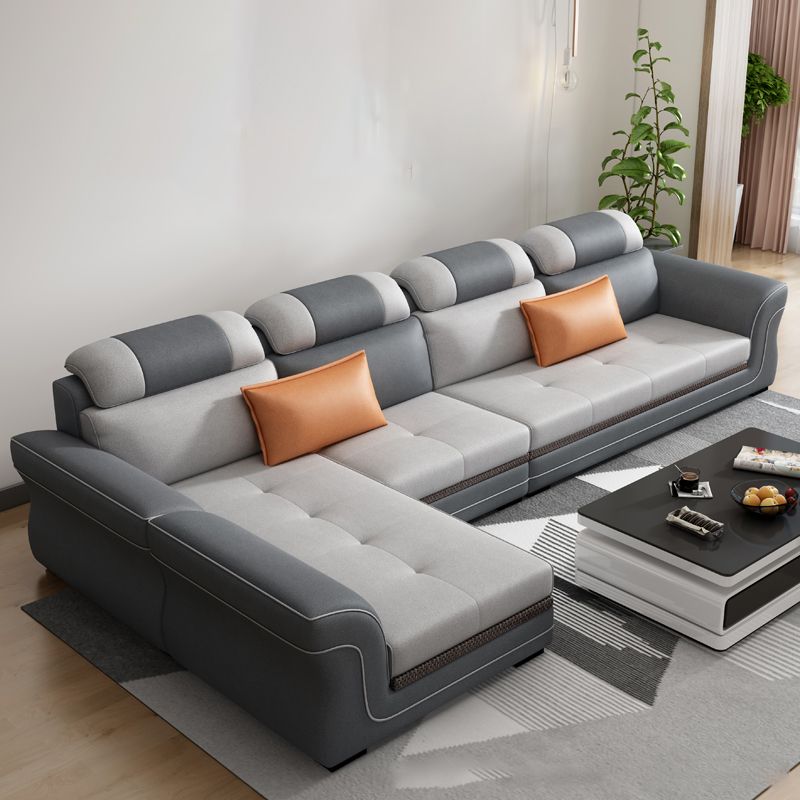 Flared Arms 4-Seater Sectional with Pillow Back Cushions for Apartment Clearhalo 'furn' 'furn_sectionals' 'Furniture' 'furniture_sectionals' 'Living Room Furniture' 'Sectionals' 1200x1200_5640debe-0fbd-4a3a-ab01-af9397ff7f78