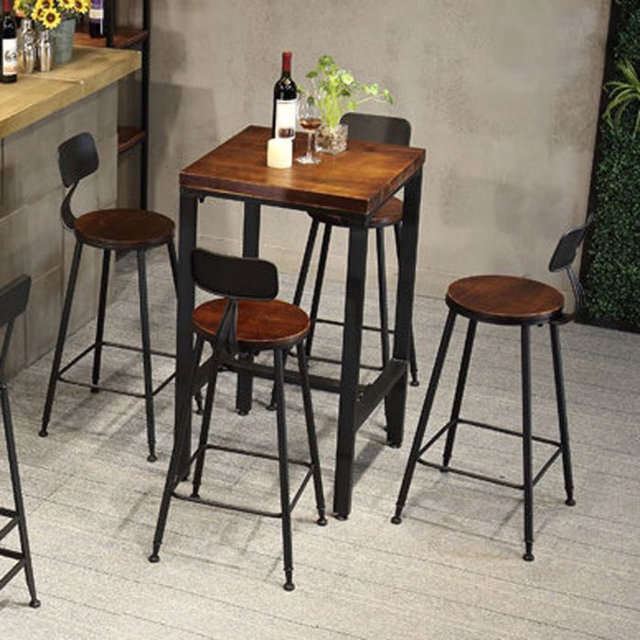 Industrial Bar Set 1/2/3/5 Pcs Metal Bar Stools and Solid Wood Top Bar Table Clearhalo 'Bar Furniture' 'furn' 'furn_home_bar_bar_sets' 'Furniture' 'Home Bars & Bar Sets' 'home_bar_bar_sets' 'Kitchen & Dining Furniture' 1200x1200_56411581-2a07-4a15-afed-c086519993b0