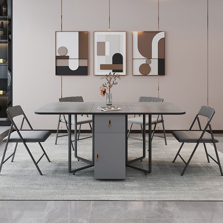 Metal Base Modern Rectangular Table Sintered Stone Top Table with Drop Leaf Clearhalo 'Dining Tables & Seating' 'Dining Tables' 'dining_table' 'furn' 'furn_dining_table' 'Furniture' 'furniture_dining_table' 'Kitchen & Dining Furniture' 'kitchen' 'kitchen_dining_table' 1200x1200_5644517b-3ee2-41cc-ba6b-20c21e4dceeb