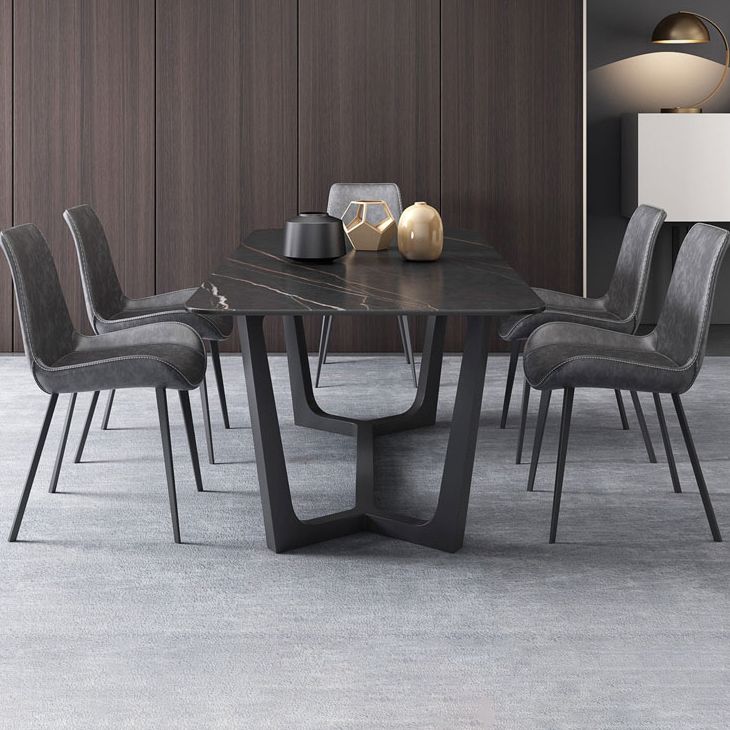 Modern 1/4/5/7 Pieces Rectangle Dining Set Sintered Stone Dining Table with Leather Chairs Clearhalo 'Dining Room Sets' 'Dining Tables & Seating' 'dining_room_set' 'furn' 'furn_dining_room_set' 'Furniture' 'furniture_dining_room_set' 'Kitchen & Dining Furniture' 1200x1200_5645d594-aeb9-4bc4-b187-274c41349ba4