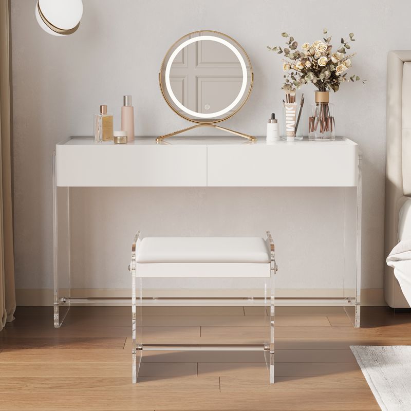 Table de coiffeuse de maquillage de vanité moderne Ensemble de tabourets en blanc