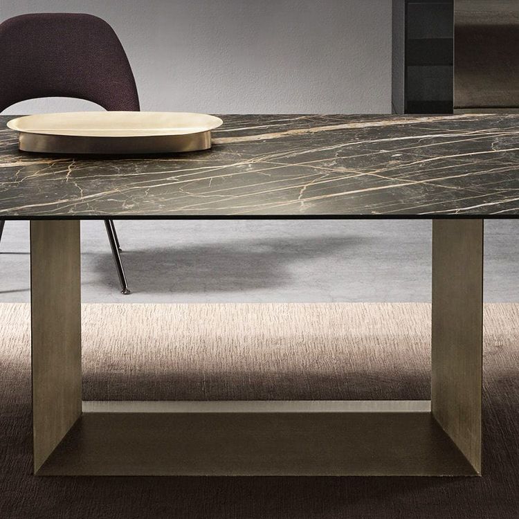 Sintered Stone Top Dining Table Industrial Kitchen Table with Black Metal Pedestal Clearhalo ' dining_table' 'Dining Tables & Seating' 'Dining Tables' 'furn' 'furn_dining_table' 'Furniture' 'furniture_dining_table' 'Kitchen & Dining Furniture' 'kitchen&dining_furn' 'kitchen' 'kitchen_dining_table' 1200x1200_564bbaf0-20a6-4708-ae29-c237bc64d5f1