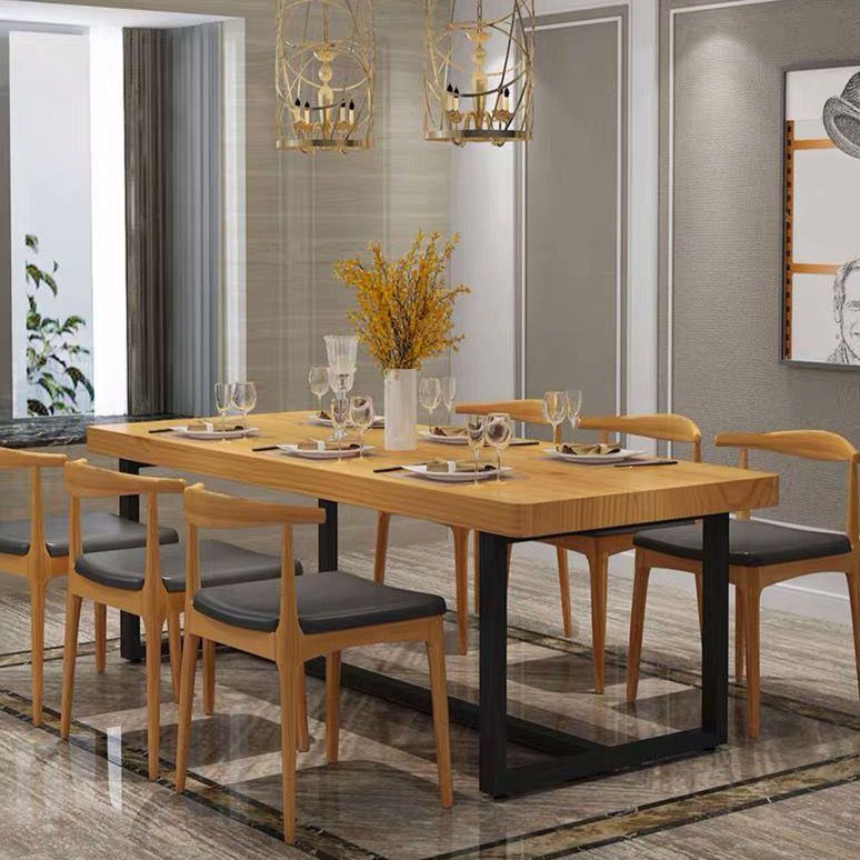 Industrial Rectangle Dining Table Set 1/2/5/6/7 Pieces Natural Solid Wood Dinette Set Clearhalo 'Dining Room Sets' 'Dining Tables & Seating' 'dining_room_set' 'furn' 'furn_dining_room_set' 'Furniture' 'Kitchen & Dining Furniture' 1200x1200_564bef9b-fe32-429e-80c9-f84bbbdc2fe8