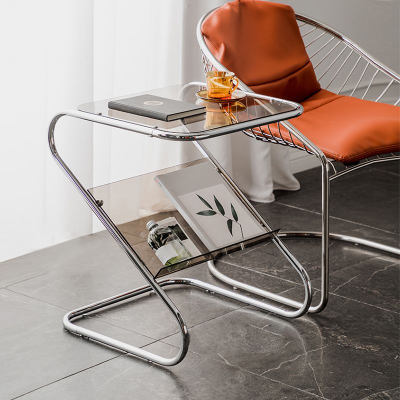 24" Tall Square Glass Top Side Table Iron Abstract Base End Table