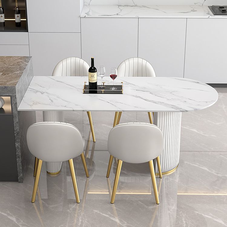Contemporary Style Sintered Stone Dining Table Freeform Shape Table with Double Pedestal Base Clearhalo ' dining_table' 'Dining Tables & Seating' 'Dining Tables' 'furn' 'furn_dining_table' 'Furniture' 'furniture_dining_table' 'Kitchen & Dining Furniture' 'kitchen&dining_furn' 'kitchen' 'kitchen_dining_table' 1200x1200_565081c5-a88c-49ab-ba8d-f11fac3680db