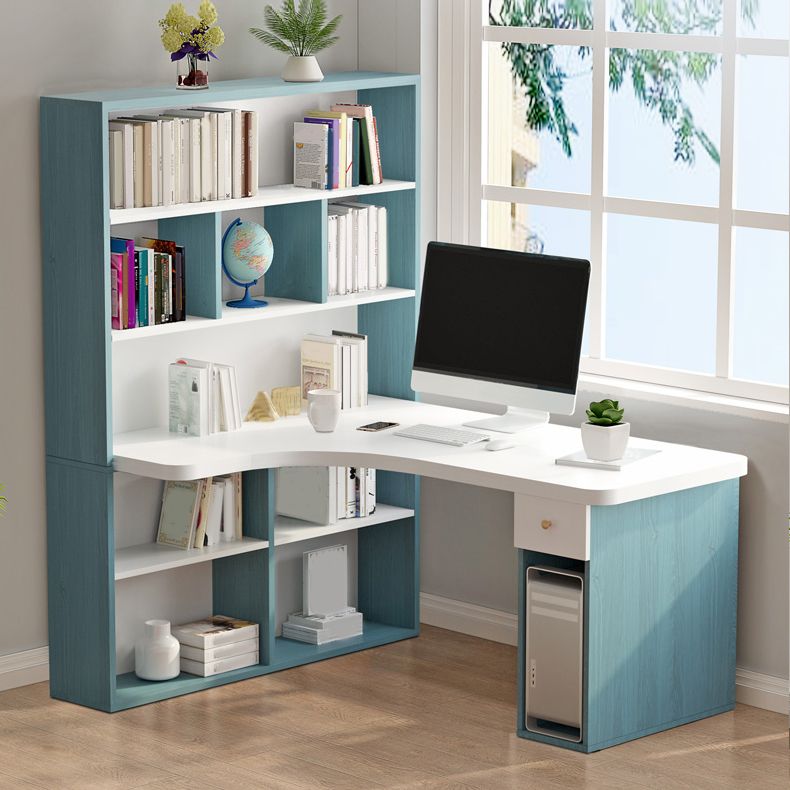 Modern Manufactured Wood Desk Corner Writing Desk with 1 Drawer and Bookshelf Clearhalo 'furn' 'furn_office_desk' 'Furniture' 'furniture_office_desk' 'Office Desks' 'Office Furniture' 'office_desk' 1200x1200_56521310-e8b8-4c05-a0bb-a12d3131a7e3