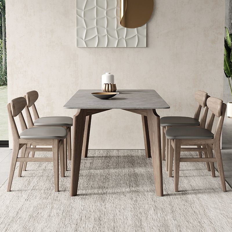 Modern 1/4/5/6 Pieces Rectangle Dining Set Sintered Stone Top Solid Wood Table Set Clearhalo 'Dining Room Sets' 'Dining Tables & Seating' 'dining_room_set' 'furn' 'furn_dining_room_set' 'Furniture' 'Kitchen & Dining Furniture' 1200x1200_56553635-6d90-4f71-95f9-c33b40515fe6