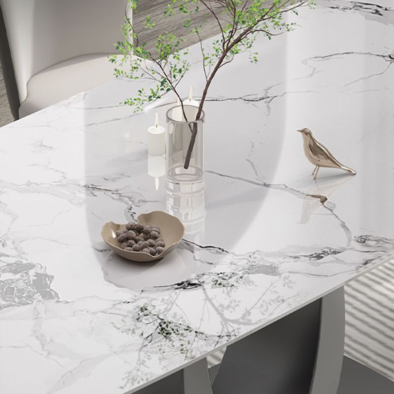 Rectangular Stone Top Dining Table Double Pedestal Metal Base for Living Room Clearhalo 'Dining Tables & Seating' 'Dining Tables' 'dining_table' 'furn' 'furn_dining_table' 'Furniture' 'Kitchen & Dining Furniture' 1200x1200_565918b1-f626-4705-a145-18cca8c02a6c
