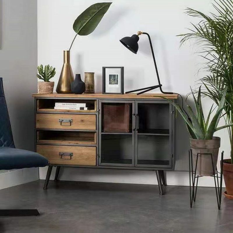 Server da pranzo moderno in legno massiccio e metallo in metallo con cassetti e armadi