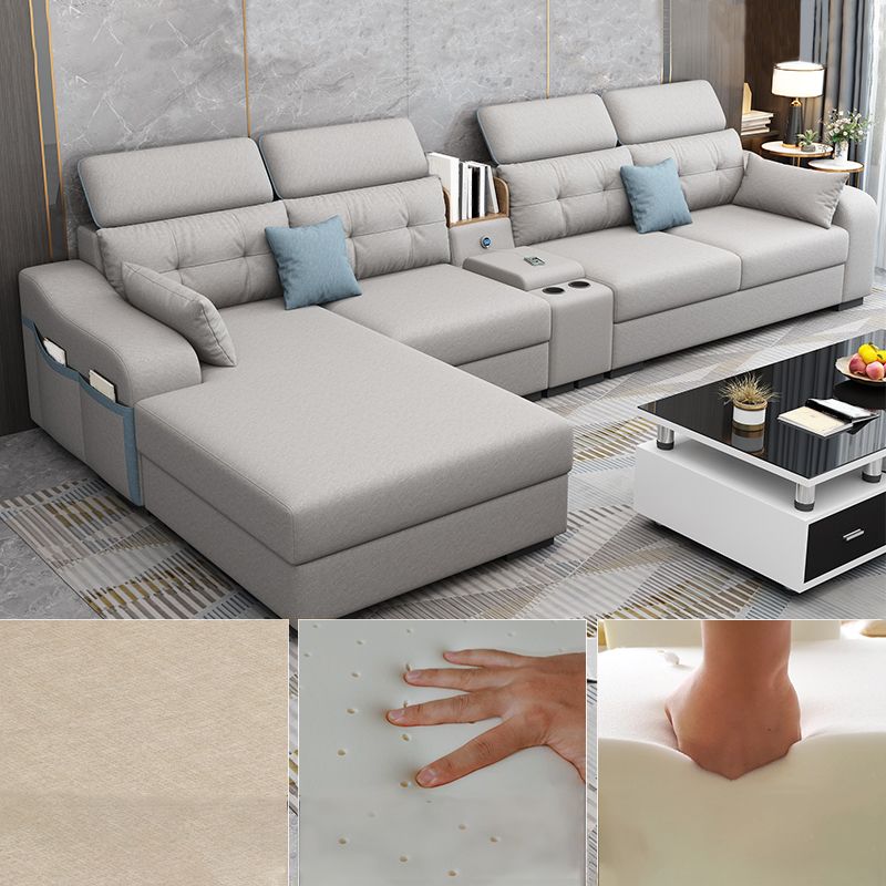 Cotton Blend Pillowed Back L-Shape Cushions Furniture Sectionals for 4 People