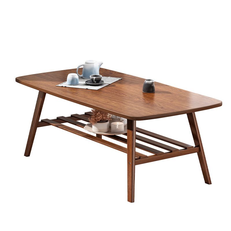 Salontafel met 4 poten, houten rechthoek, 1 salontafel met opbergplank