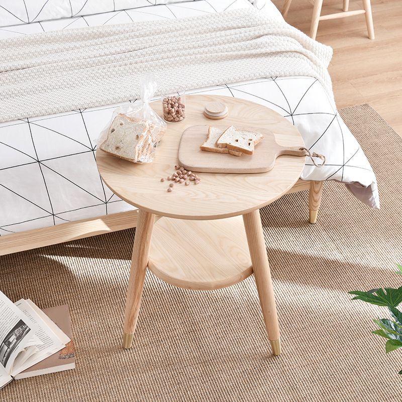 Modernistic Ashwood 3 Legs with Storage Round Double Tier Side Table