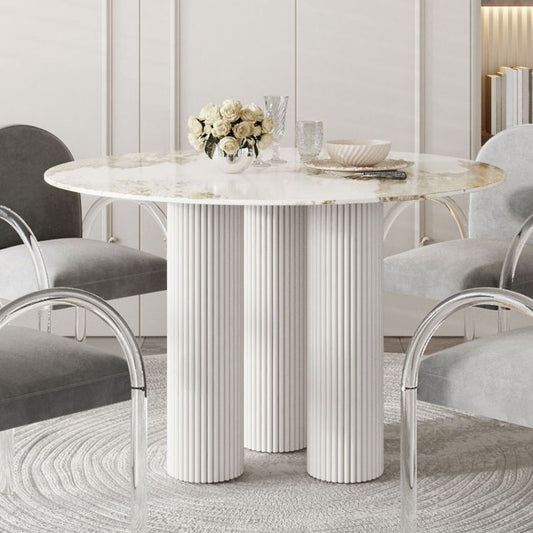 Moderno 1/5 pezzi da pranzo set rotondo tavolo da pranzo in pietra per cucina della sala da pranzo