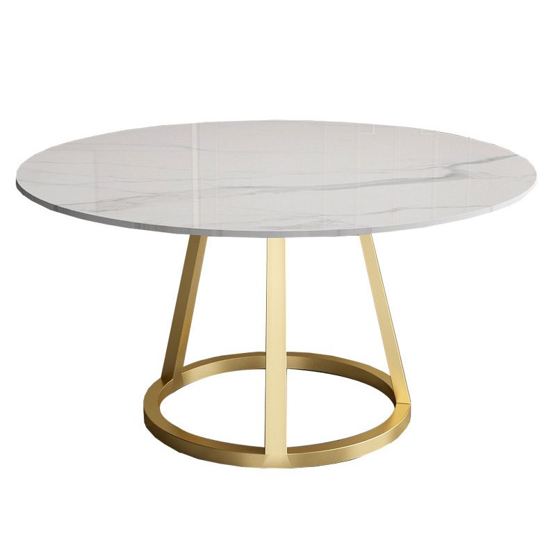 Mesa de comedor redonda contemporánea Mesa de pedestal de hierro con tapa de piedra sinterizada