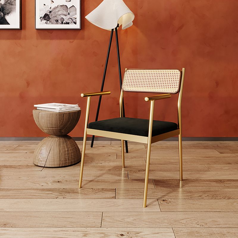 Contemporary Metal Frame Dining Armchair Upholstered Velvet Arm Chair for Home Clearhalo 'Dining Chairs' 'Dining Tables & Seating' 'dining_chair' 'furn' 'furn_dining_chair' 'Furniture' 'Kitchen & Dining Furniture' 1200x1200_566e2d85-388d-48b4-9000-a57733a21077